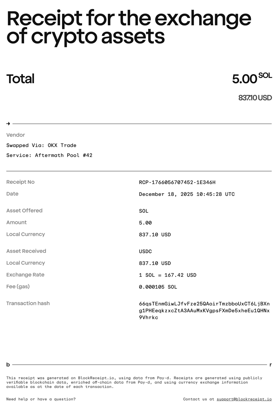 Sample swap receipt