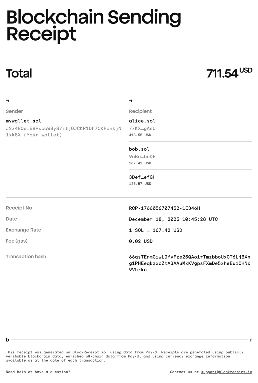 Sample fiat-only receipt