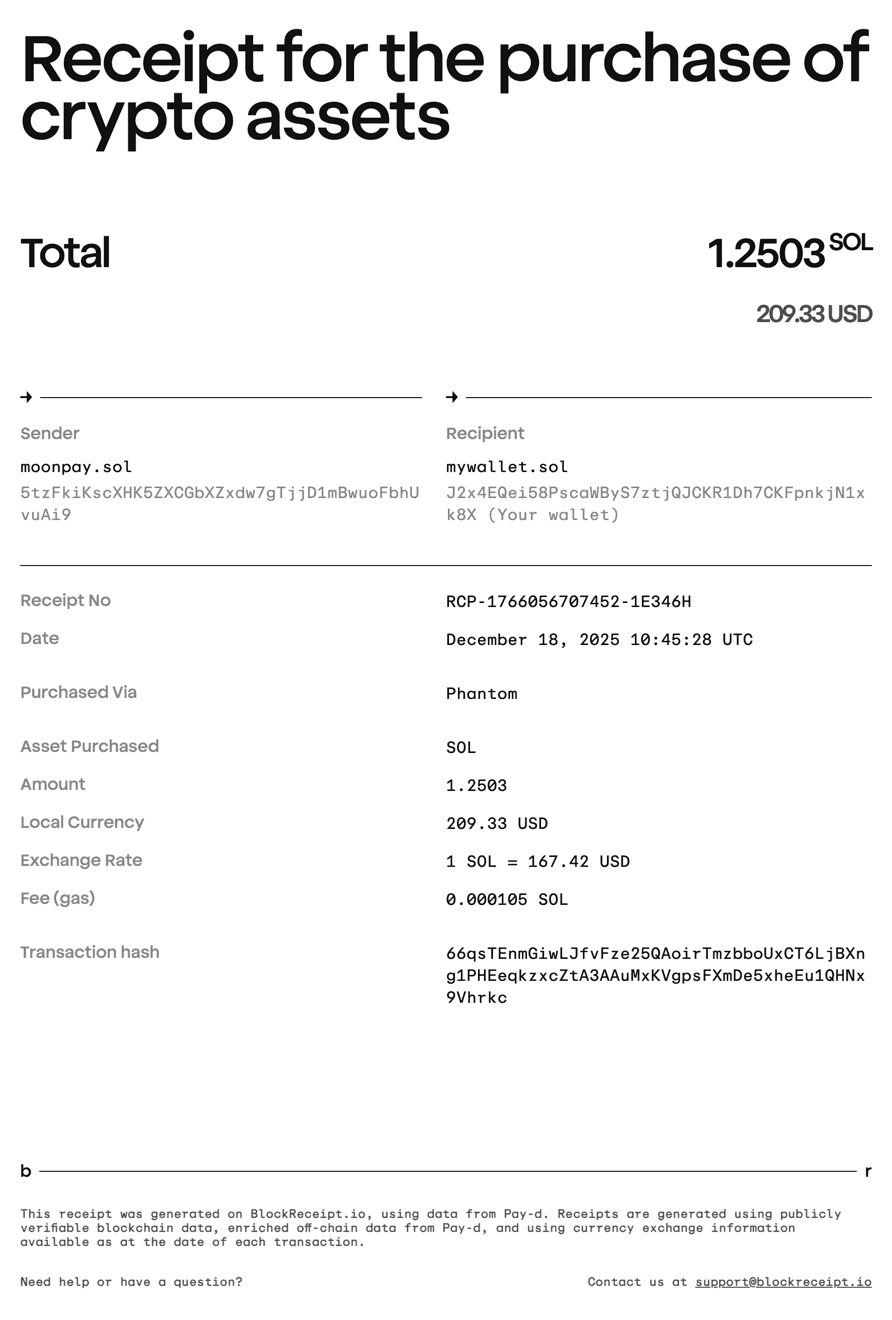 Sample purchase receipt