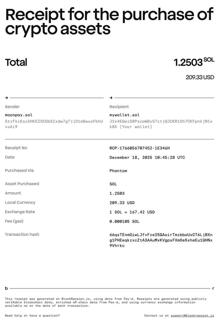 Sample purchase receipt